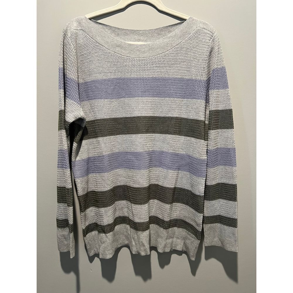 Market & Spruce Womens XL Tawnee Waffle Stitch Gray Striped Pullover Sweater